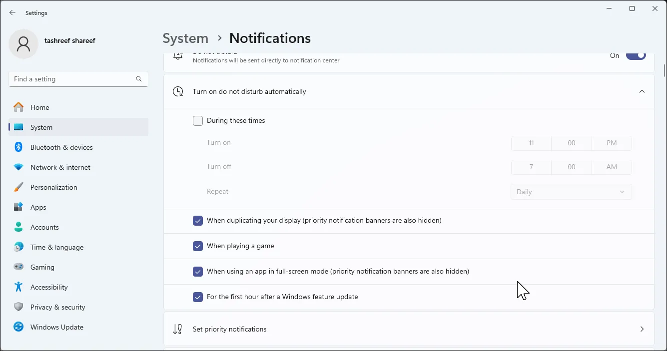 Giao diện cài đặt Thông báo trong Windows 11