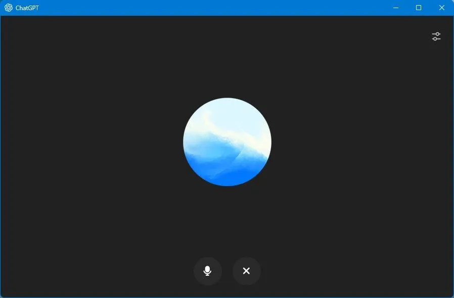 Giao diện chế độ giọng nói của ChatGPT trên ứng dụng Windows với vòng tròn động.