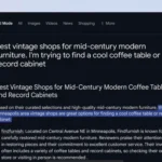 Giao diện chế độ tìm kiếm AI mới của Google, hiển thị kết quả trả lời phức tạp.