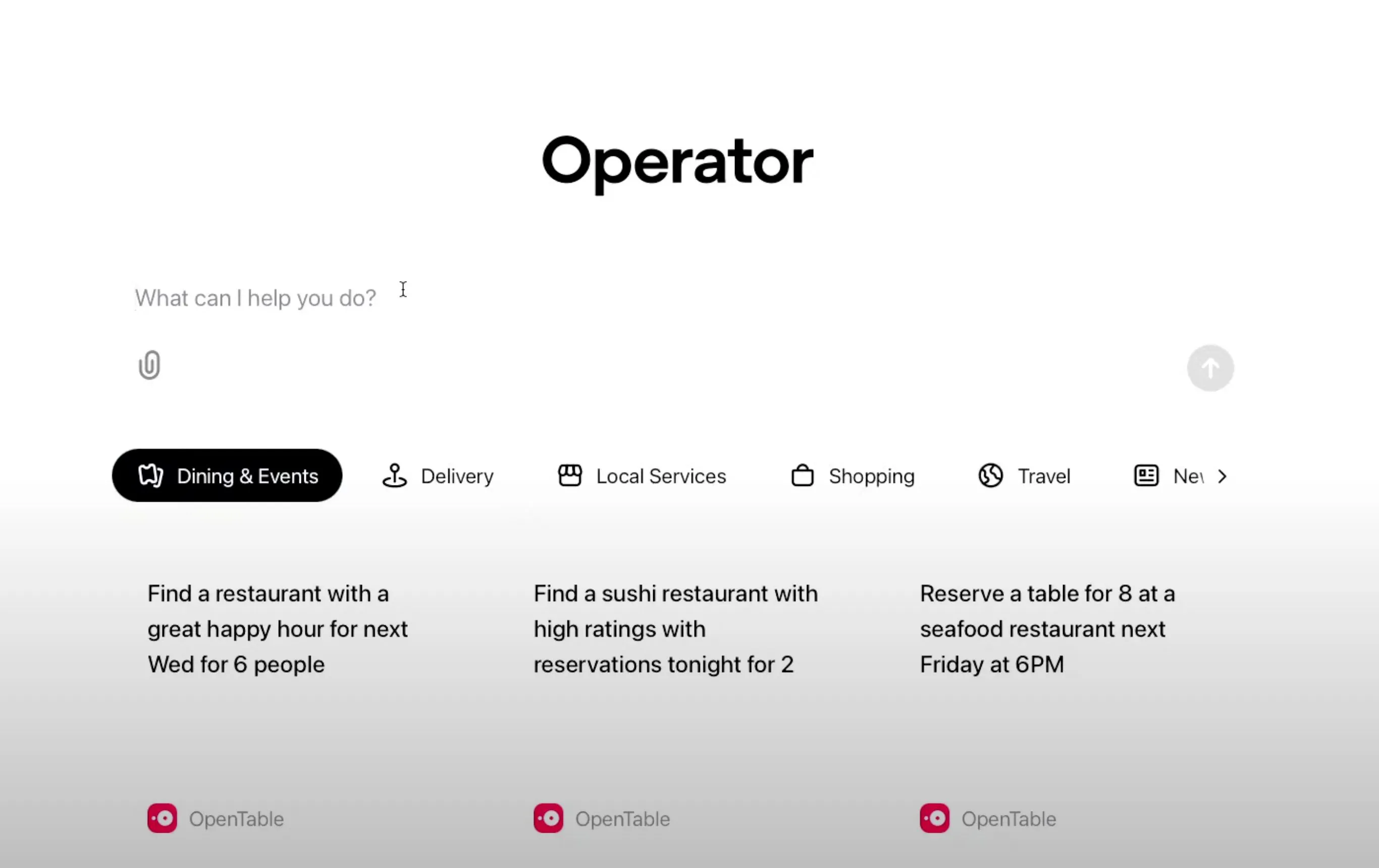 Giao diện chính của ChatGPT Operator, một ví dụ về đại lý AI tiên tiến