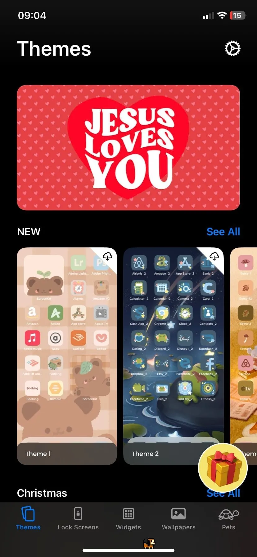 Giao diện chính của ứng dụng ScreenKit với các gói chủ đề và biểu tượng tùy chỉnh