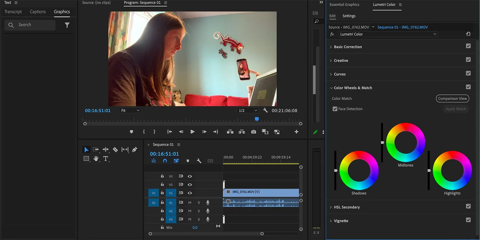 Giao diện chỉnh sửa màu sắc trong Adobe Premiere Pro, minh họa công việc hậu kỳ video