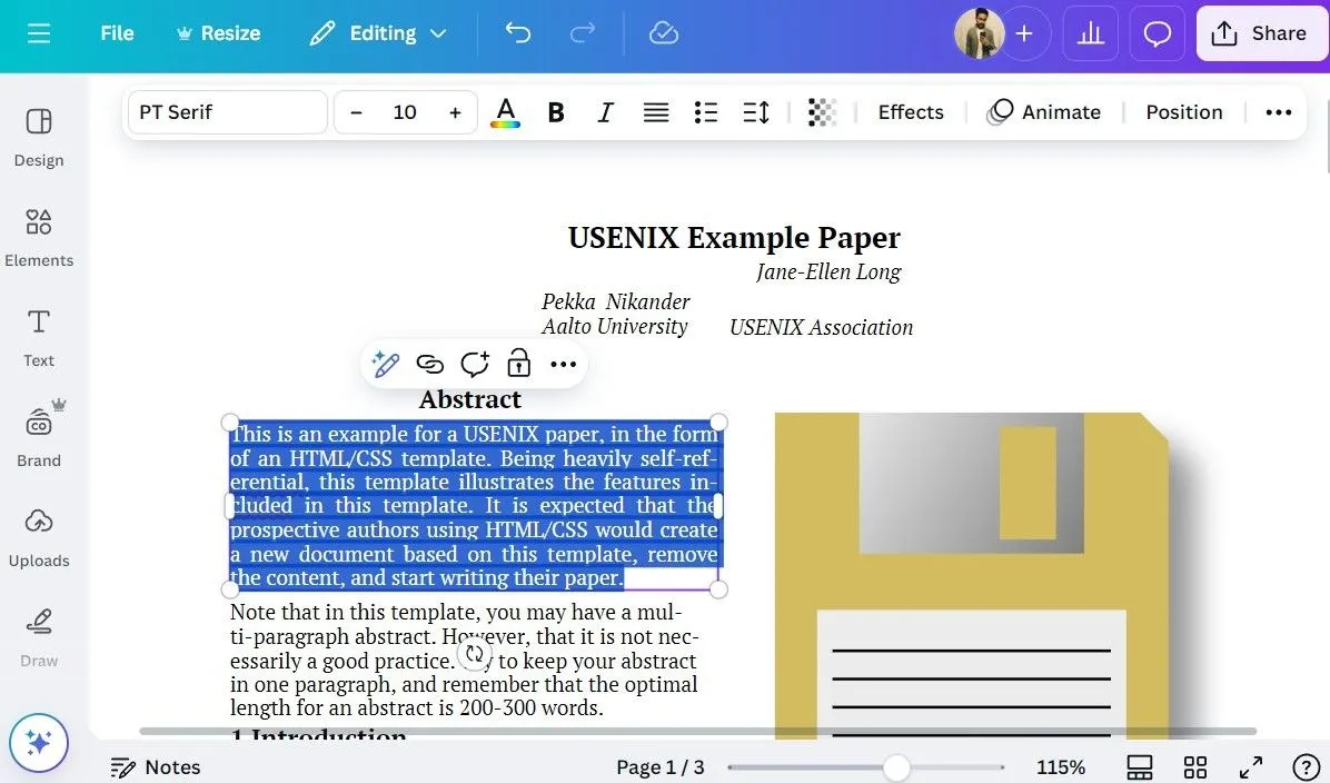 Giao diện chỉnh sửa PDF trong ứng dụng Canva trên máy tính