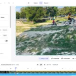 Giao diện chỉnh sửa và tạo video bằng AI trực tuyến trên Veed.io, hiển thị các công cụ và timeline.