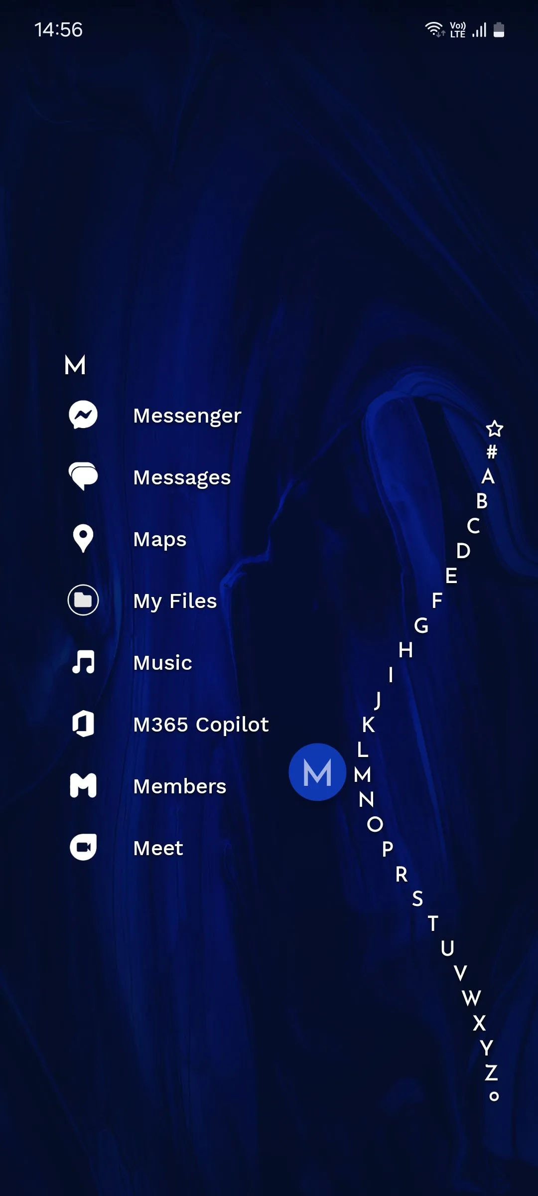 Giao diện danh sách ứng dụng được sắp xếp theo bảng chữ cái của Niagara Launcher