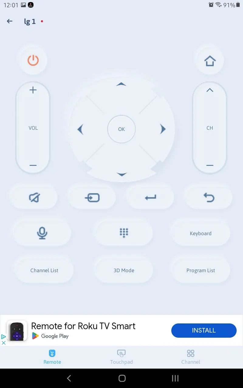 Giao diện điều khiển ứng dụng Vsray Technology Universal TV Remote Control.