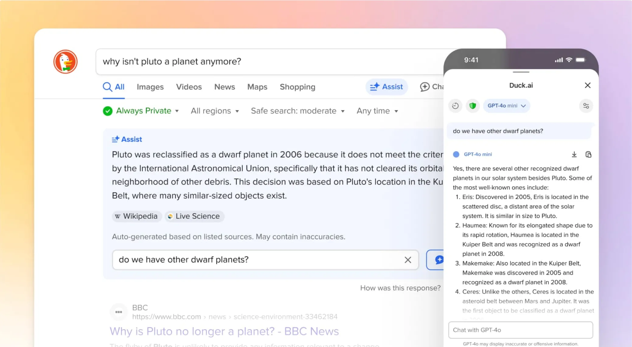 Giao diện DuckDuckGo với tính năng AI trên máy tính và điện thoại