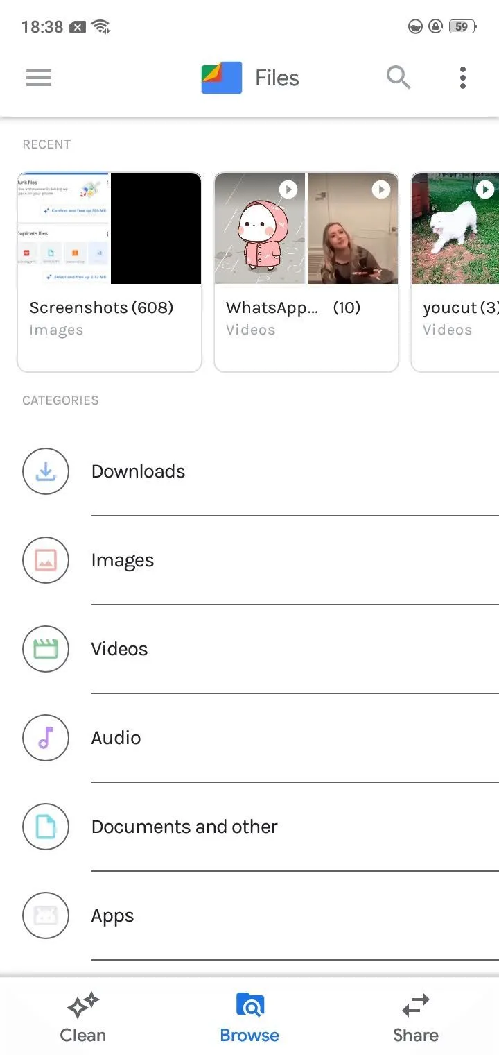 Giao diện duyệt và chia sẻ tệp tin nhanh chóng trên Google Files Go