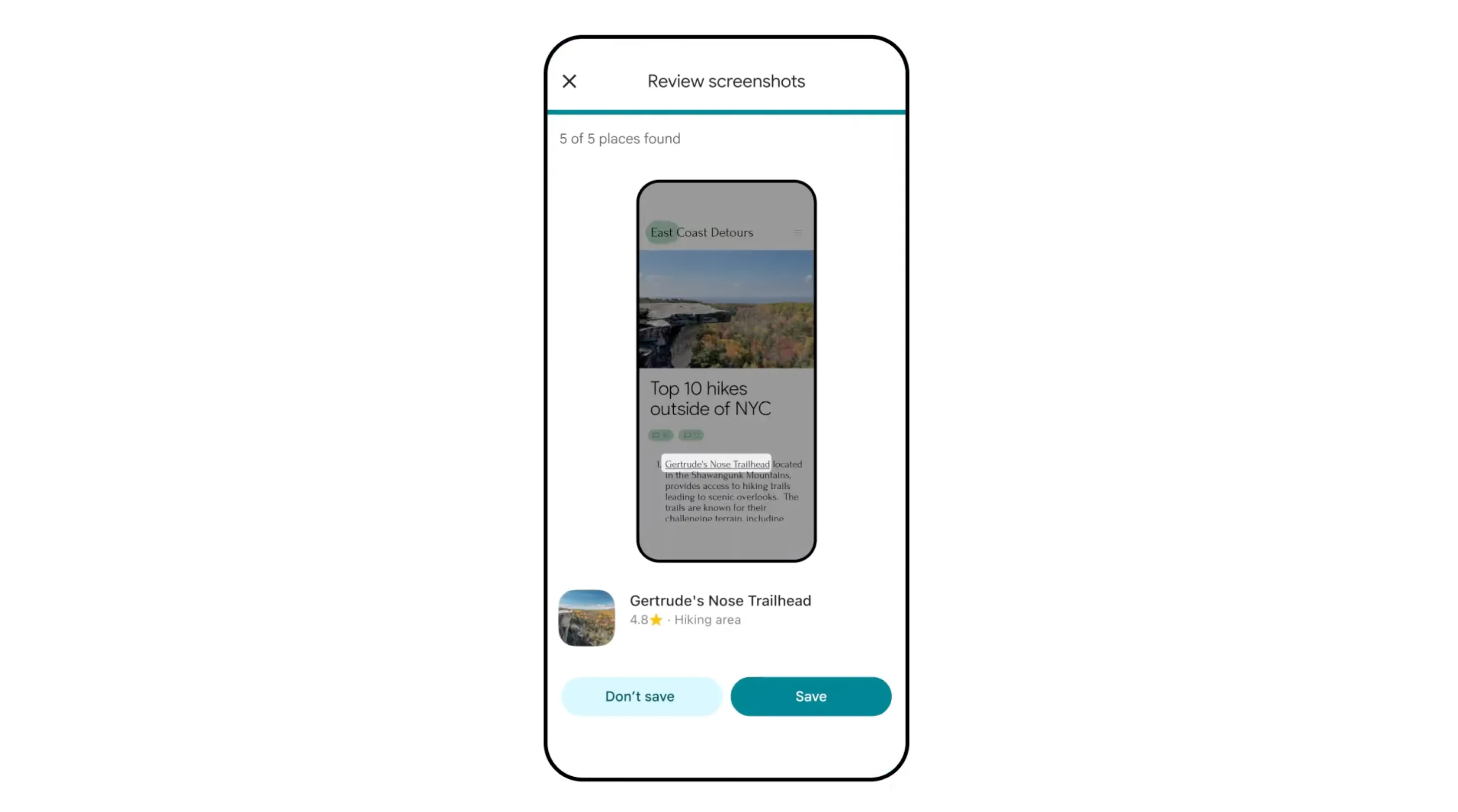 Giao diện Google Maps hiển thị tính năng xem lại ảnh chụp màn hình du lịch được Gemini nhận diện và đề xuất lưu.