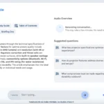 Giao diện Google NotebookLM đang tạo và phát Audio Overview, cho thấy khả năng tạo podcast AI dựa trên tài liệu nghiên cứu.