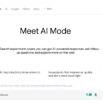 Giao diện Google Search hiển thị tab "AI Mode" đã chọn với khung hội thoại chatbot AI, minh họa cách người dùng tương tác để nhận phản hồi chuyên sâu kèm liên kết nguồn.