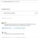 Giao diện Google Takeout với tùy chọn Mail (Thư) đã được chọn để xuất dữ liệu Gmail.