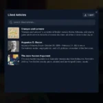 Giao diện hiển thị danh sách các bài viết Wikipedia đã được "Thích" trên WikiTok, giúp người dùng dễ dàng xem lại các chủ đề yêu thích.