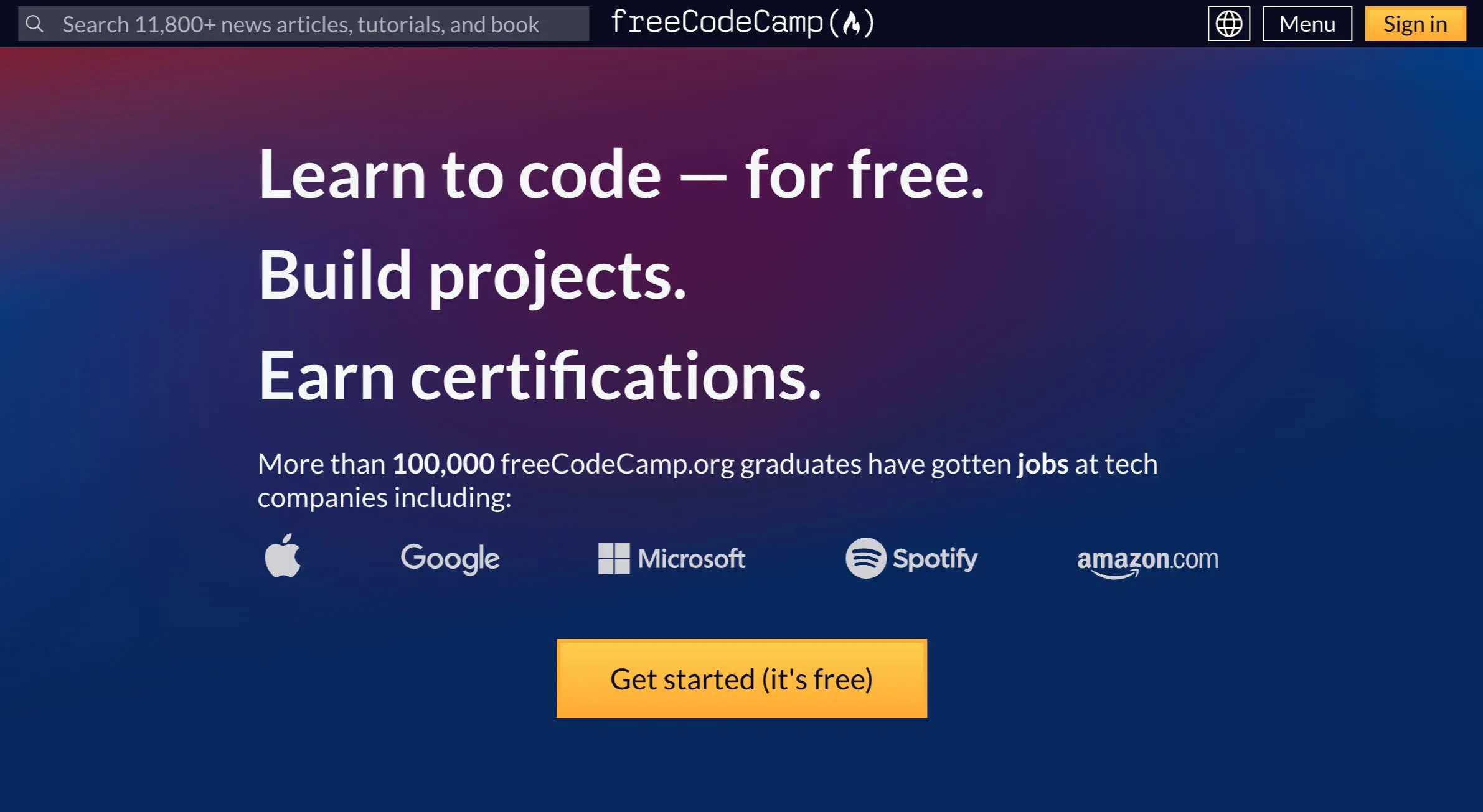 Giao diện học lập trình trên freeCodeCamp, nền tảng đào tạo kỹ năng coding miễn phí với các bài thực hành.