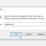 Giao diện hộp thoại Run với lệnh appwiz.cpl để mở Chương trình và Tính năng trên Windows