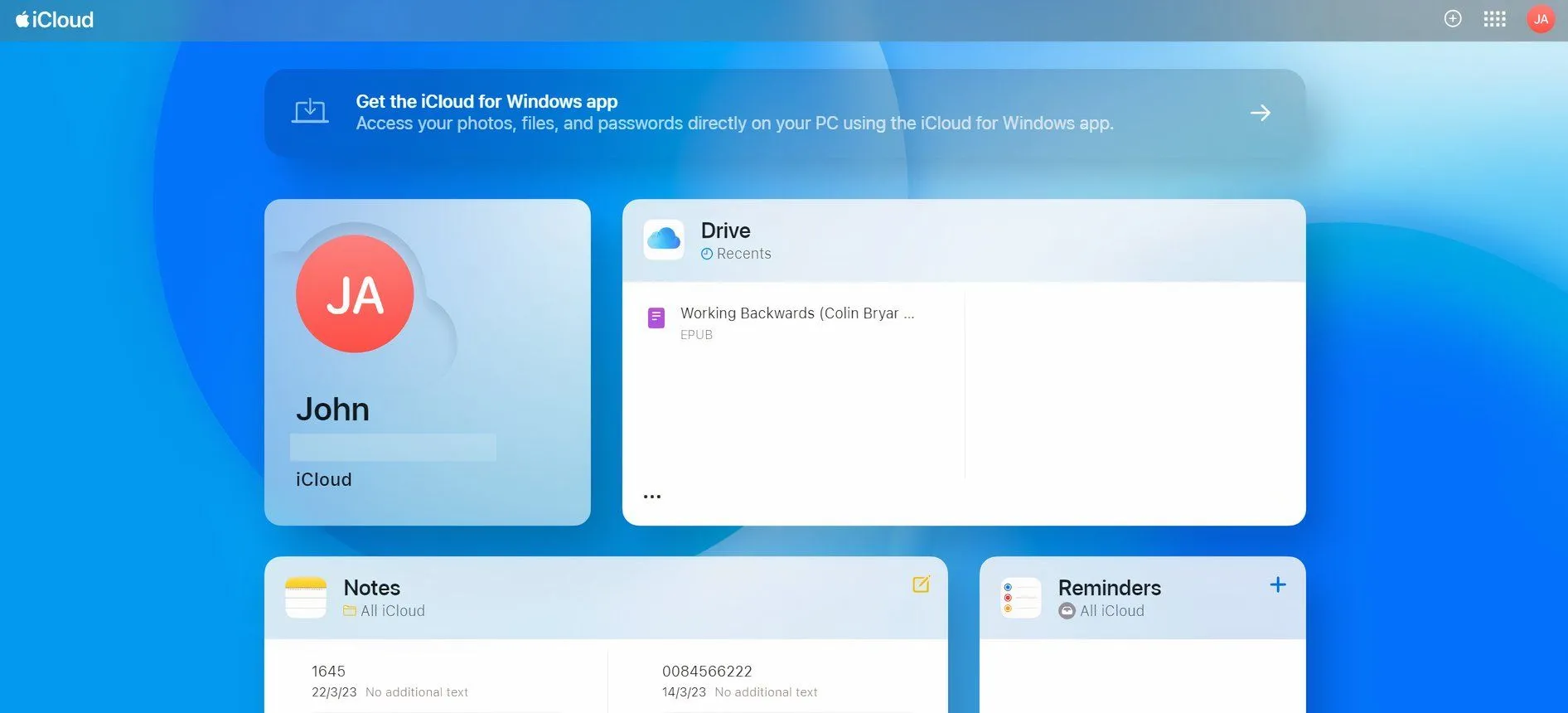 Giao diện iCloud trên trình duyệt web