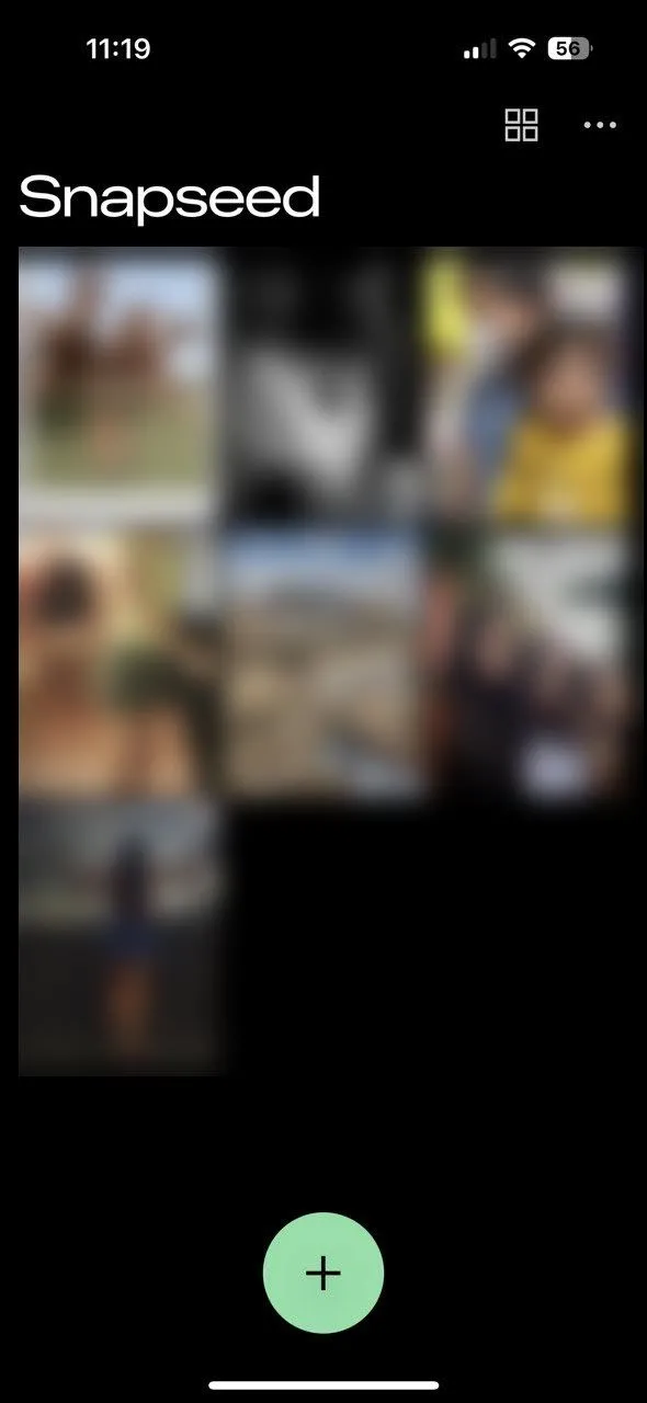 Giao diện lưới ảnh trên Snapseed 3.0, giúp quản lý ảnh đã chỉnh sửa dễ dàng