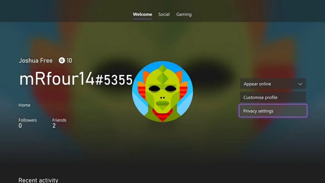 Giao diện menu chính của hồ sơ Xbox trên máy chơi game Xbox Series X