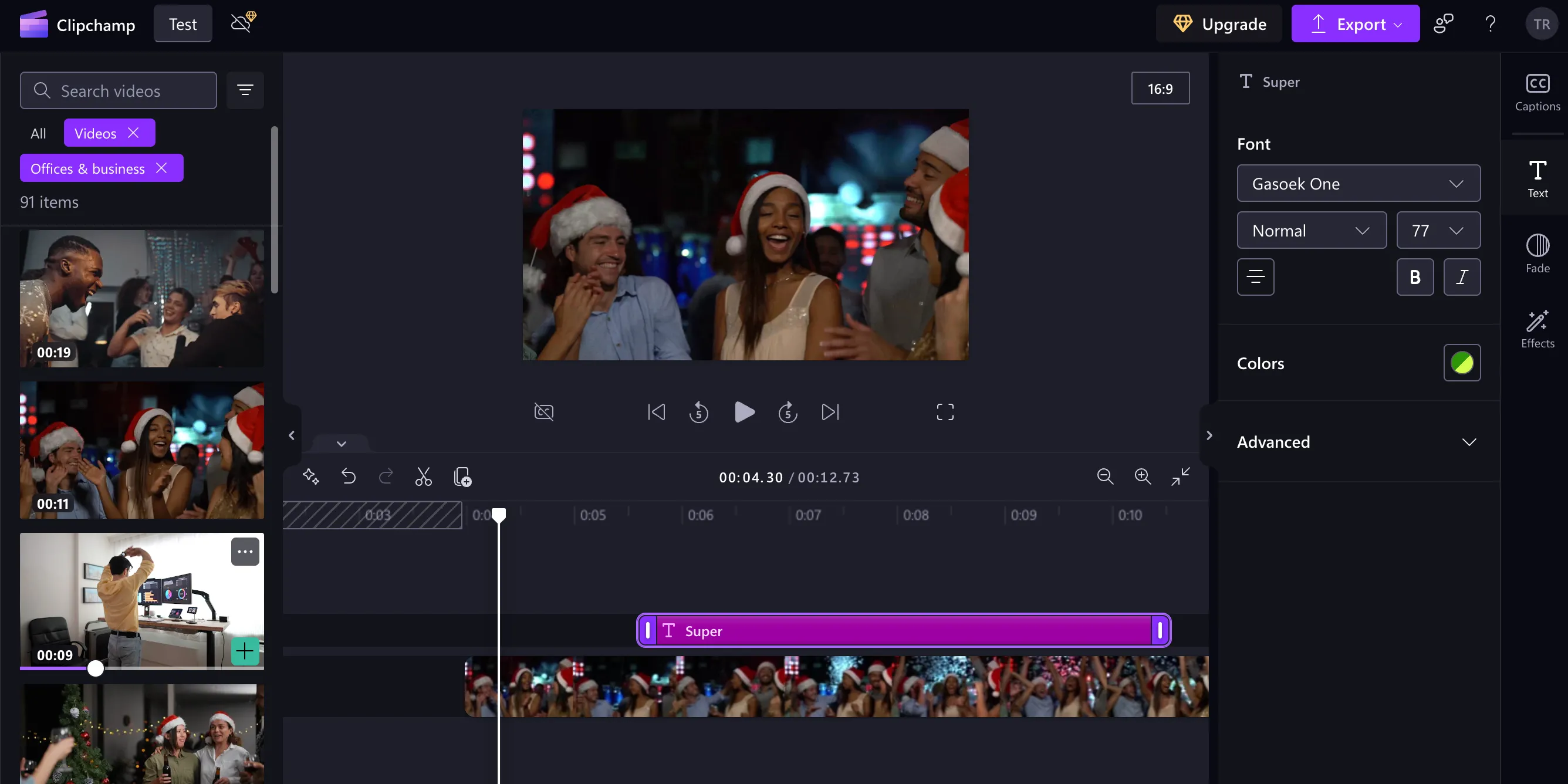 Giao diện Microsoft Clipchamp hiển thị thư viện video kho ảnh và video mới cập nhật