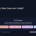 Giao diện Microsoft Copilot với tính năng Think Deeper được bật, hiển thị khả năng xử lý truy vấn sâu hơn.