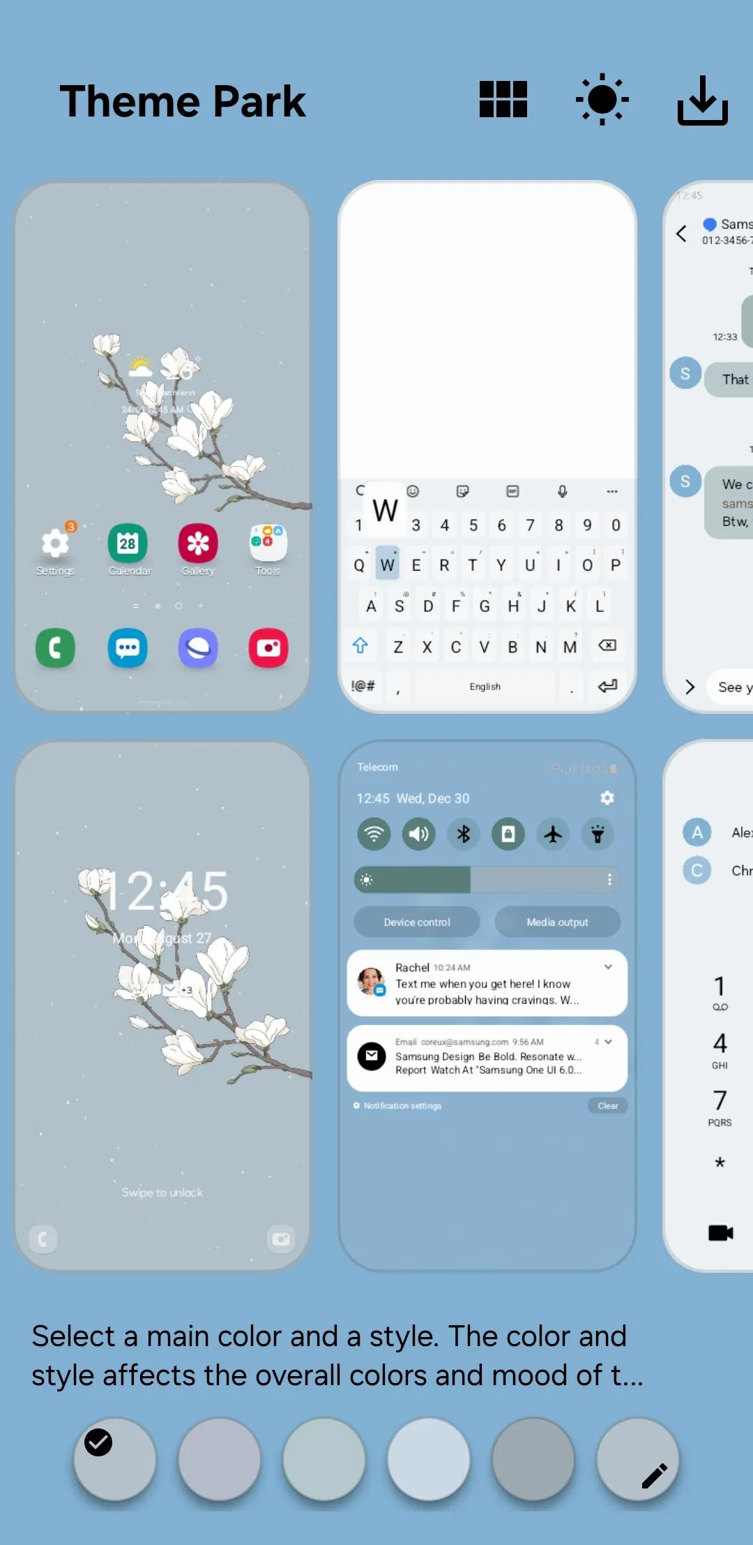 Giao diện module Theme Park để tùy chỉnh chủ đề trên điện thoại Samsung