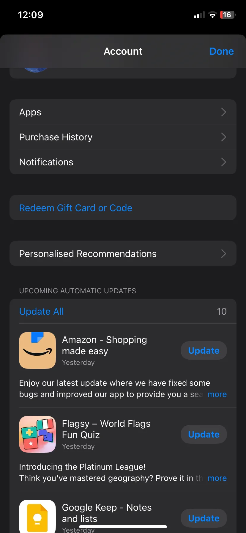 Giao diện mục cập nhật ứng dụng trên App Store của iPhone