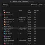 Giao diện mục Ứng dụng khởi động trong Task Manager hiển thị các ứng dụng có thể tắt để tối ưu hiệu suất Windows