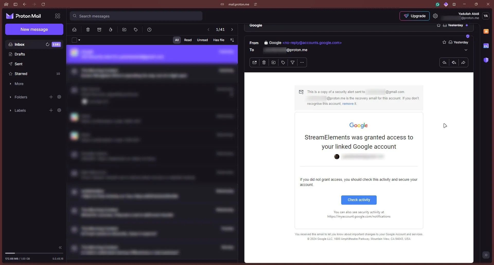 Giao diện người dùng Proton Mail thể hiện tính năng mã hóa và bảo mật email