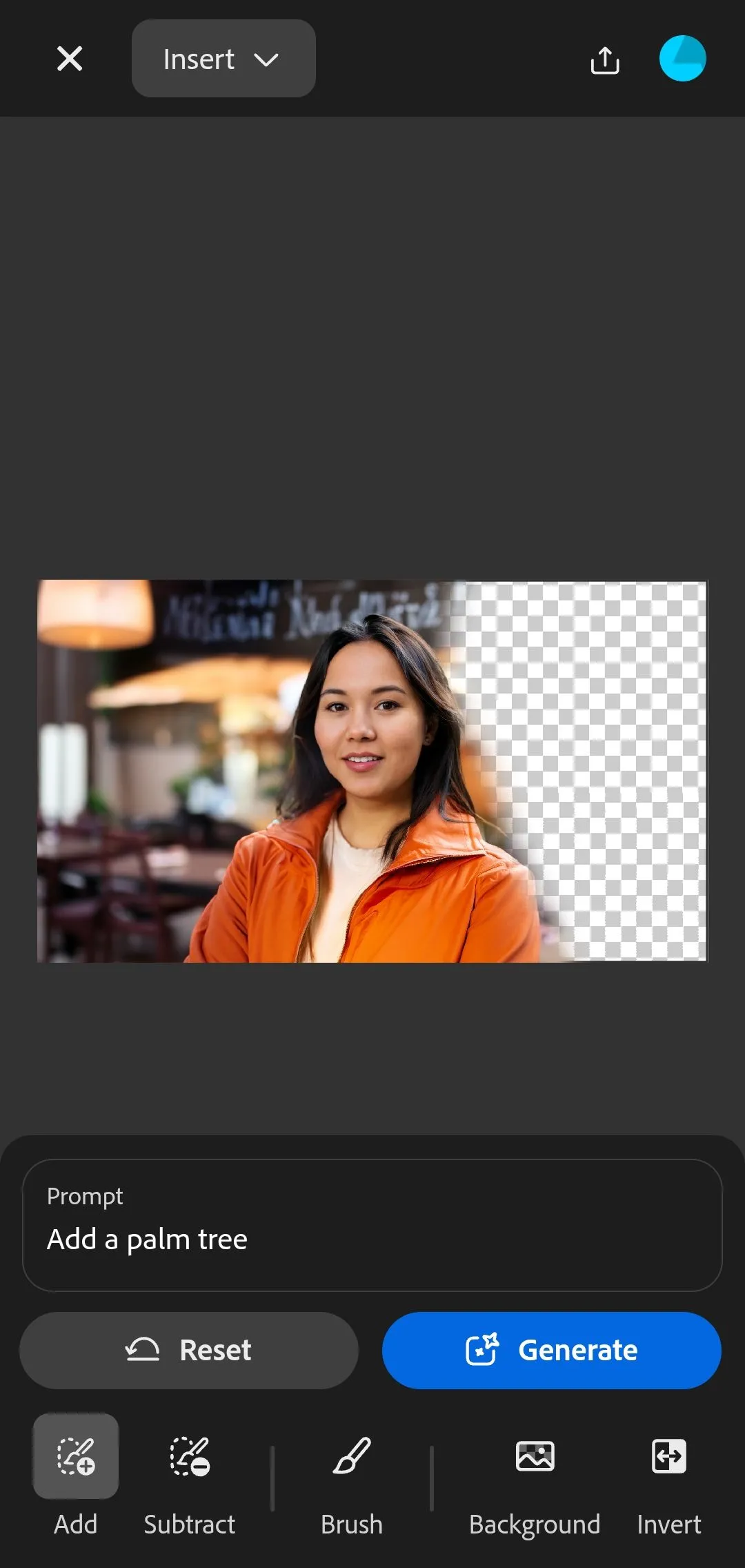 Giao diện nhập lệnh (prompt) của Generative Fill trong ứng dụng Adobe Firefly