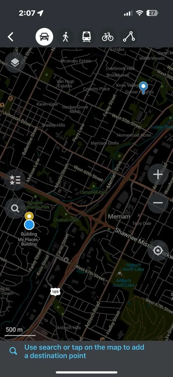 Giao diện Organic Maps đơn giản và an toàn khi thêm điểm đến