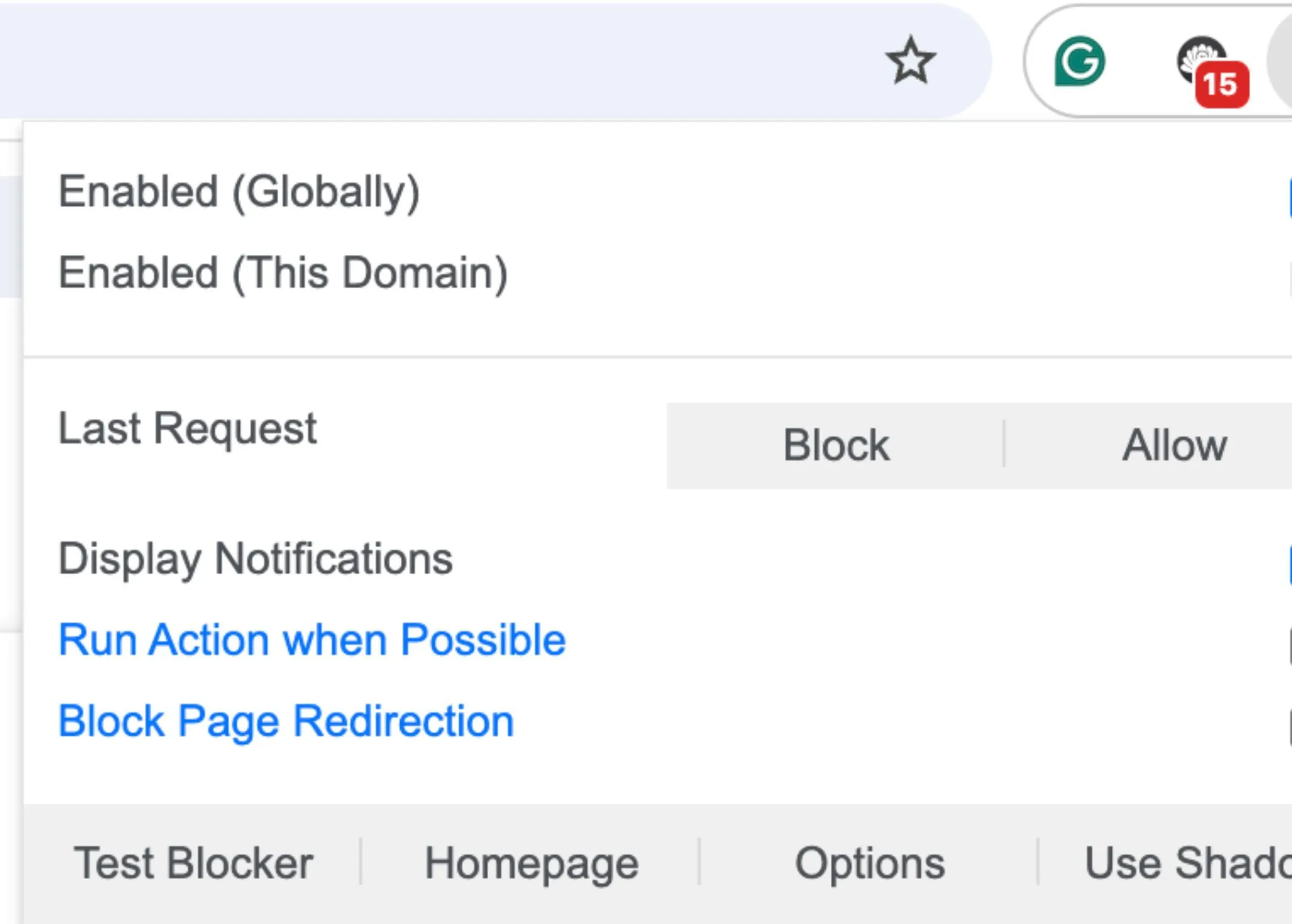 Giao diện Popup Blocker (Strict) trên Chrome thông báo đã chặn cửa sổ bật lên