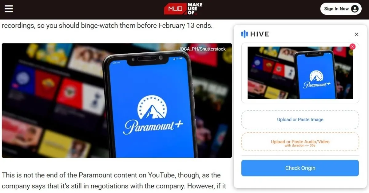 Giao diện popup của tiện ích Hive AI Detector trên Chrome