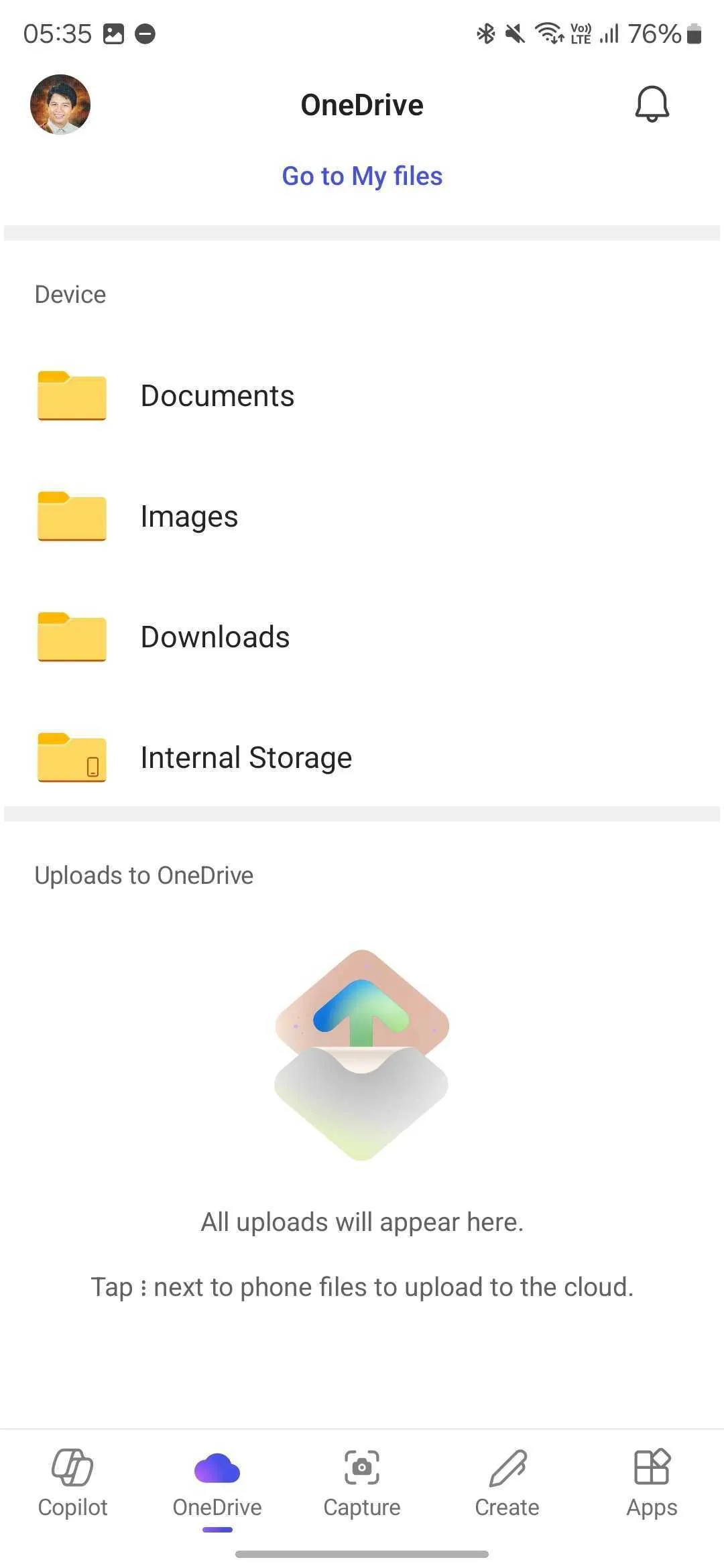 Giao diện quản lý tệp OneDrive trên ứng dụng Microsoft 365 Copilot