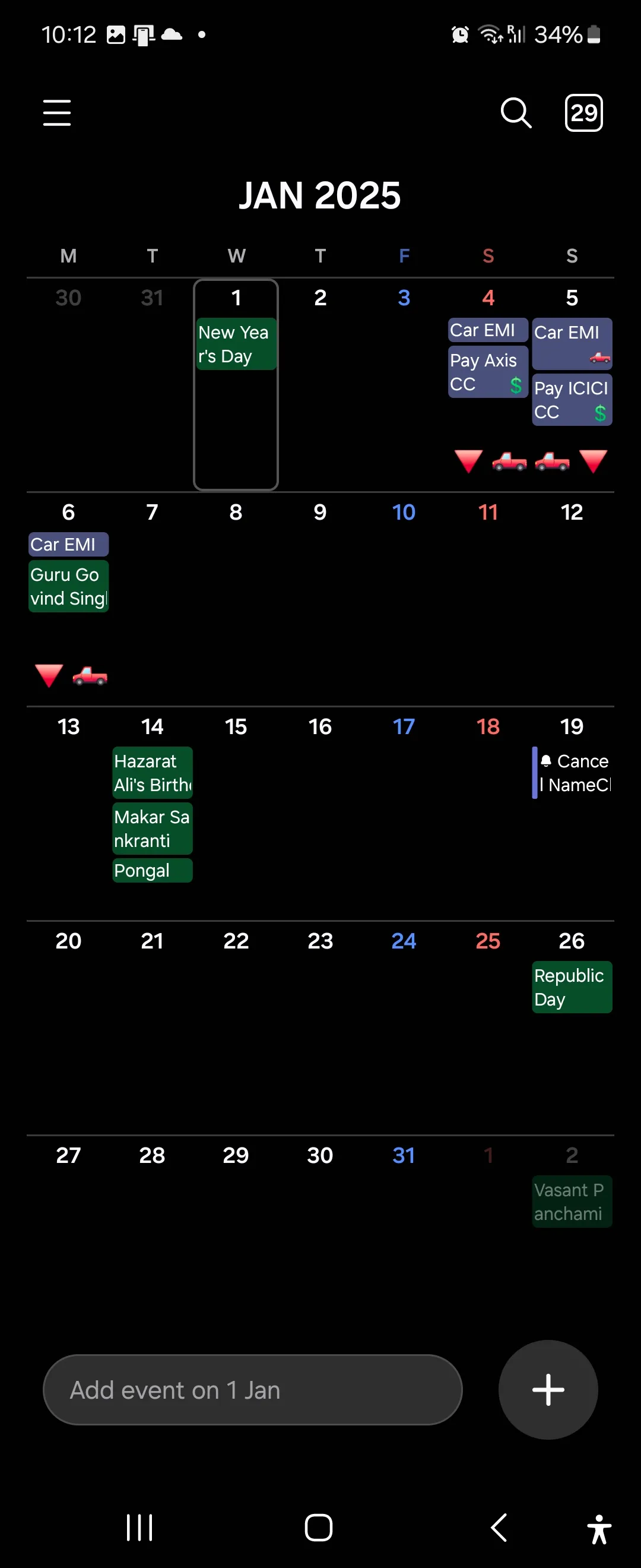 Giao diện Samsung Calendar trên Galaxy Flip 6