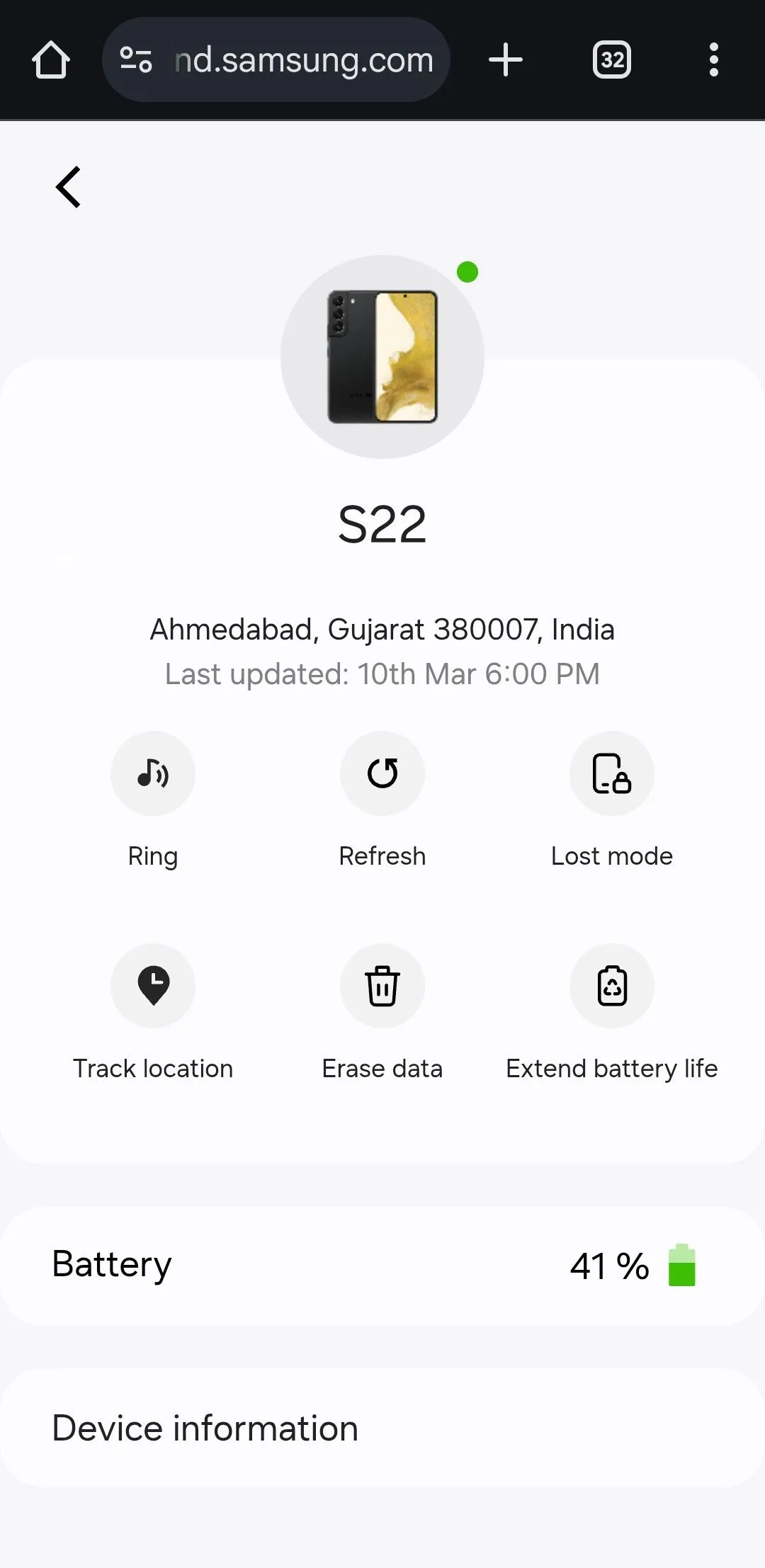 Giao diện Samsung SmartThings Find hiển thị các tùy chọn tìm kiếm và quản lý thiết bị Galaxy bị mất