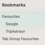 Giao diện sidebar quản lý bookmark của trình duyệt Safari trên macOS
