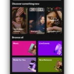 Giao diện tab Tìm kiếm của ứng dụng Spotify trên iPhone, hiển thị các mục gợi ý.