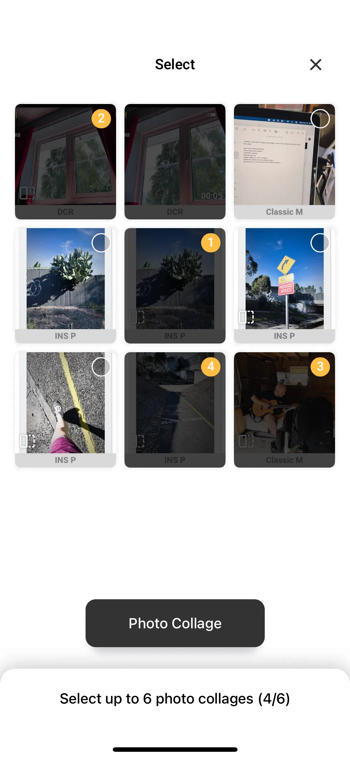 Giao diện tạo ảnh ghép collage trong OldRoll với các bố cục khác nhau