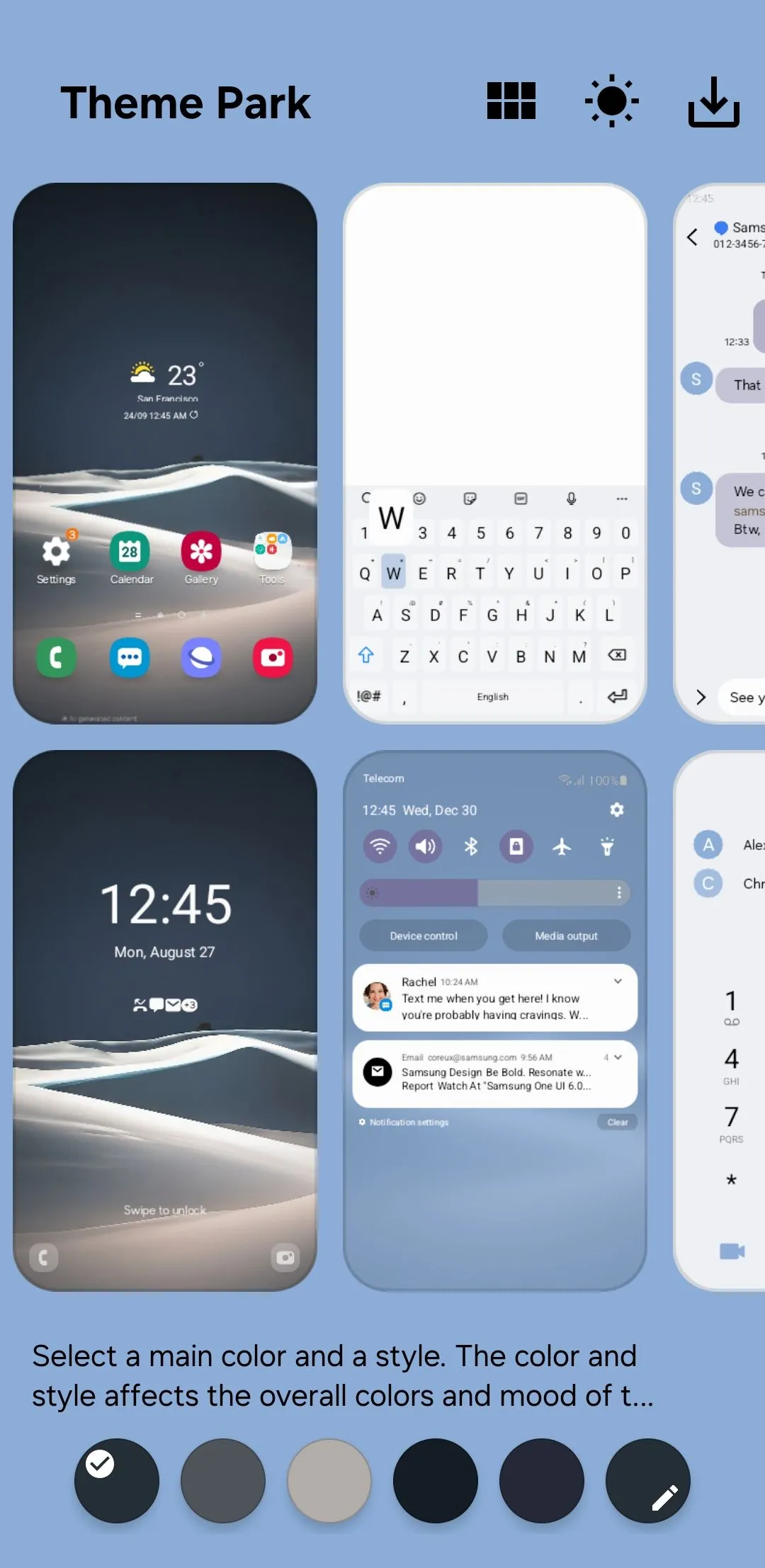 Giao diện tạo chủ đề mới trong ứng dụng Theme Park của Samsung Good Lock