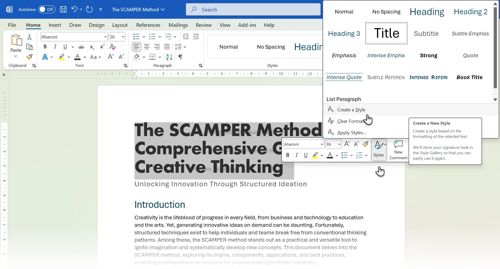 Giao diện tạo kiểu mới từ định dạng đã chọn trong Microsoft Word
