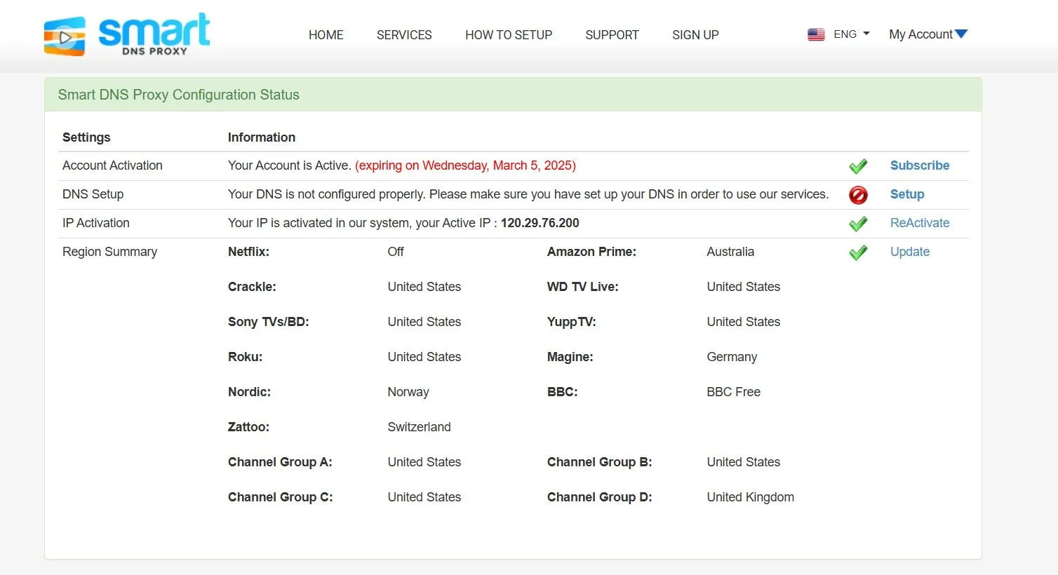 Giao diện tạo tài khoản SmartDNS Proxy