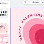 Giao diện thiết kế thiệp chúc mừng Valentine tùy chỉnh trên Canva với các công cụ chỉnh sửa hình ảnh và văn bản.