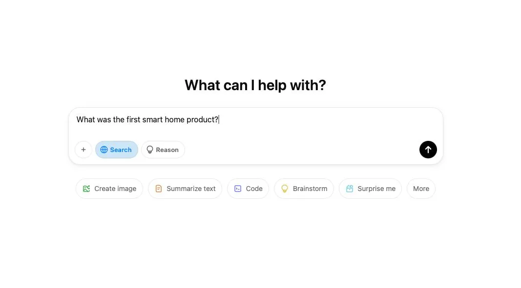 Giao diện tìm kiếm ChatGPT cho người dùng không đăng nhập, hiển thị ô nhập truy vấn và nút Search.