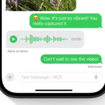 Giao diện tin nhắn RCS xuất hiện trên màn hình iPhone, minh họa tính năng mới được Apple hỗ trợ.