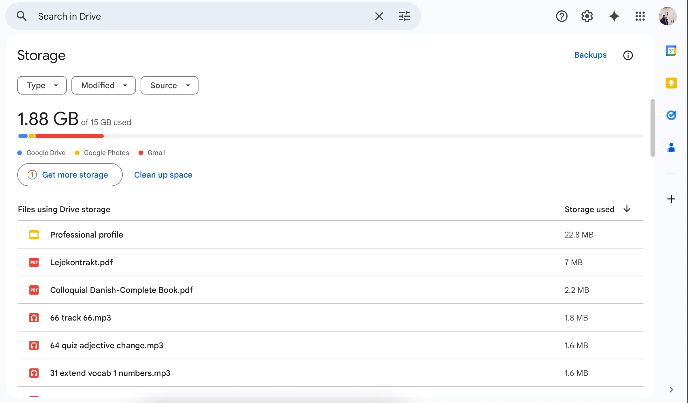 Giao diện tính năng &quot;Dọn dẹp không gian&quot; của Google Drive