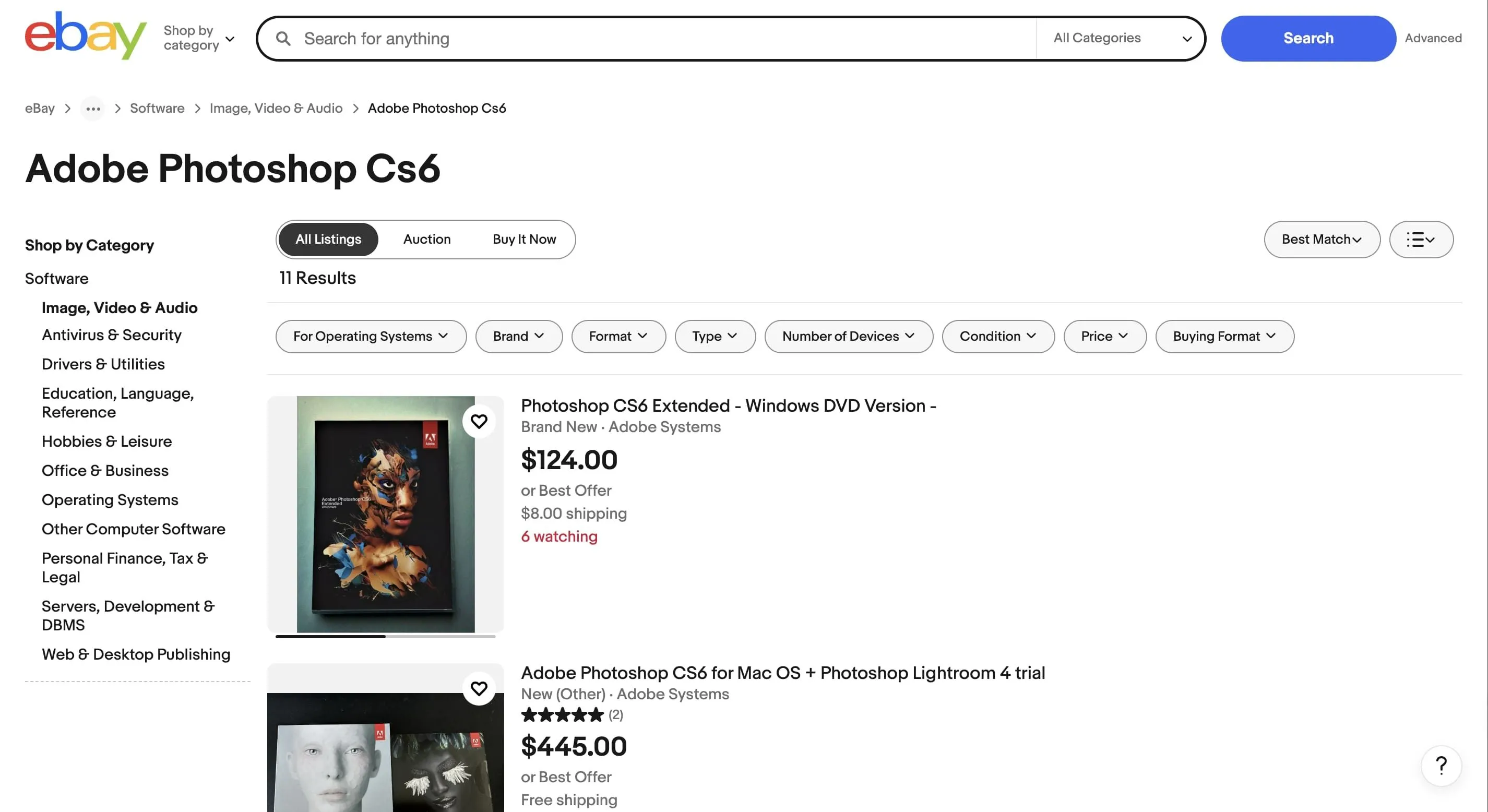 Giao diện trang bán hàng Adobe CS6 bản quyền cũ trên eBay