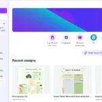 Giao diện trang chủ Canva với các tùy chọn thiết kế và template phổ biến.