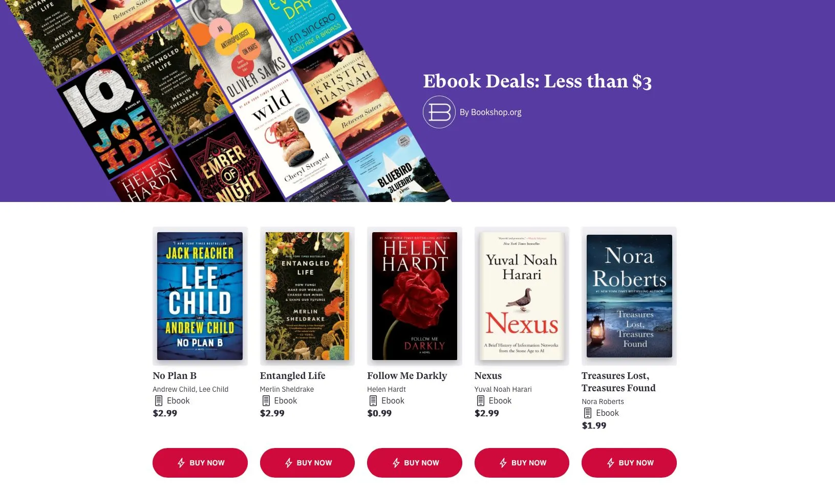 Giao diện trang web Bookshop.org, nơi người dùng có thể khám phá và mua sách điện tử để ủng hộ các cửa hàng sách độc lập.