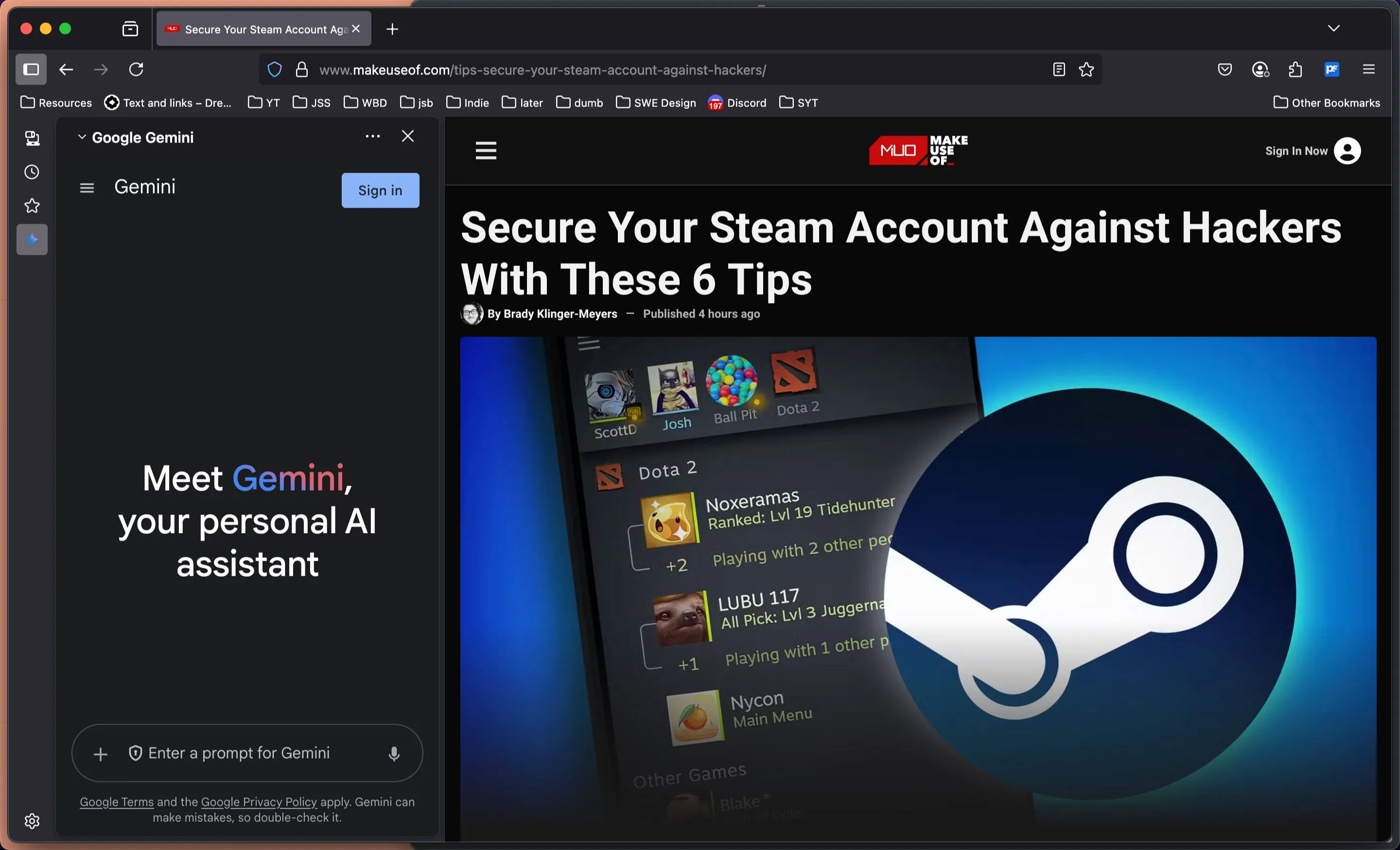 Giao diện trình duyệt Firefox với thanh bên AI mở và tùy chọn chatbot Google Gemini
