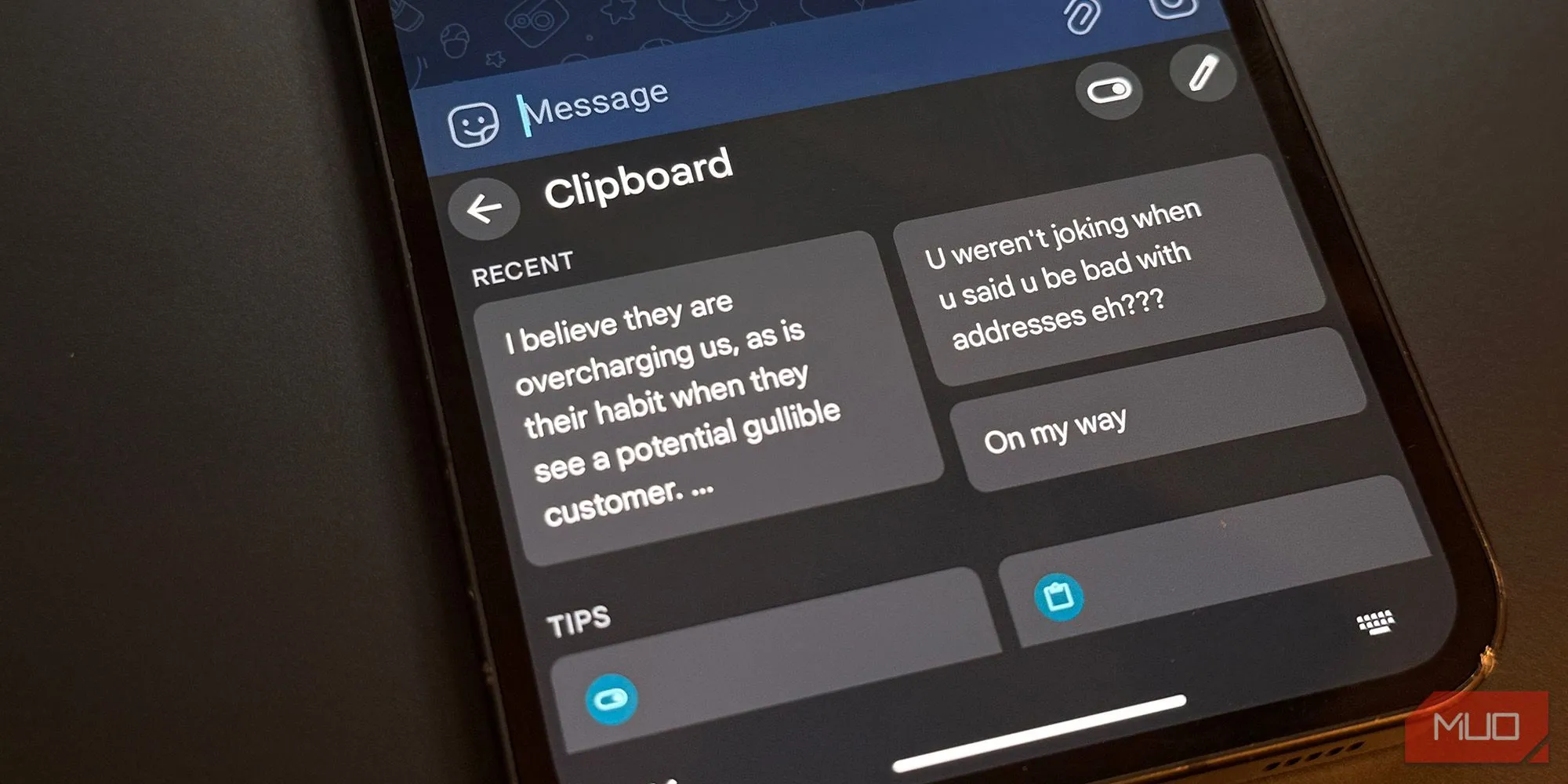 Giao diện trình quản lý bảng tạm (Clipboard Manager) tích hợp trên Android 15 hiển thị lịch sử các mục đã sao chép